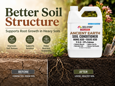 Boca Hydro Ancient Earth Soil Conditioner – Organic Humic & Fulvic Acid Blend with Calcium, Nitrogen & Molasses – Improves Nutrient Uptake, Buffers pH, Neutralizes Salt, Loosens Clay & Restores Soil Health