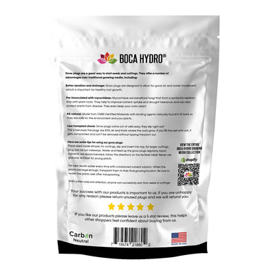 Boca Hydro Organic Grow Plugs 1.5" Round Coco-Peat Formula + Boca Hydro Mycorrhizae Packet