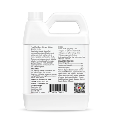 Boca Hydro Bloom Soil 6-6-30 | Premium Organic Liquid Bloom Fertilizer | High Potassium Plant Food for Abundant Flowers, Fruits & Budding Plants | For Soil, Soilless & Coco Coir Growing Media