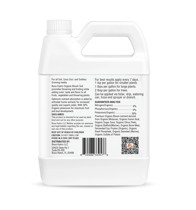 Boca Hydro Bloom Soil 6-6-30 | Premium Organic Liquid Bloom Fertilizer | High Potassium Plant Food for Abundant Flowers, Fruits & Budding Plants | For Soil, Soilless & Coco Coir Growing Media