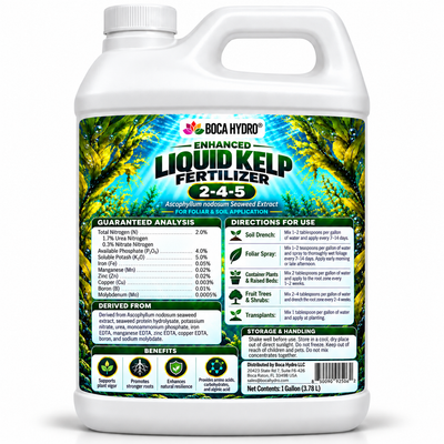 Boca Hydro Enhanced Liquid Kelp Fertilizer 2-4-5 – Ascophyllum nodosum Seaweed Extract with NPK & Chelated Micronutrients – Foliar & Soil Plant Food