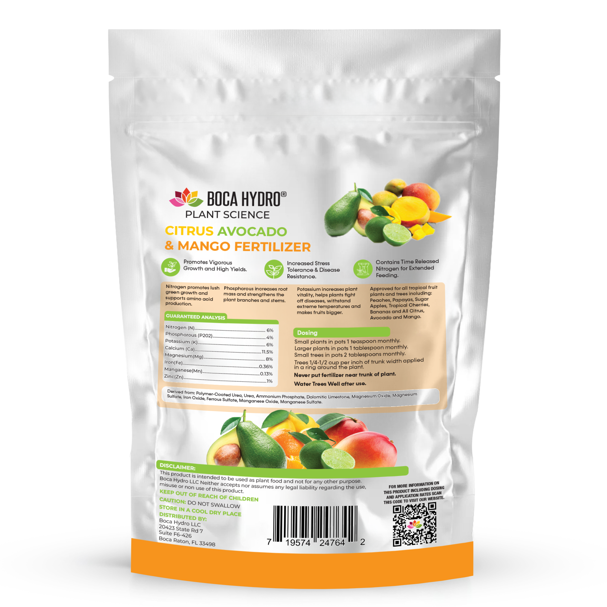 Boca Hydro Citrus Avocado and Mango Fertilizer 6-4-6 + 11.5% Calcium
