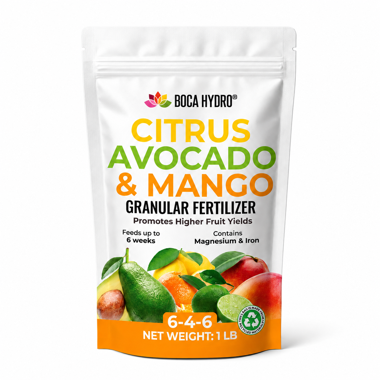 Boca Hydro Citrus Avocado and Mango Fertilizer 6-4-6 + 11.5% Calcium for Tropical Fruit Trees and Bananas