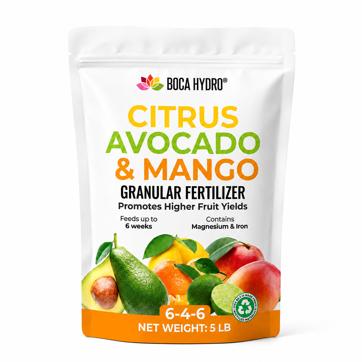 Boca Hydro Citrus Avocado and Mango Fertilizer 6-4-6 + 11.5% Calcium for Tropical Fruit Trees and Bananas