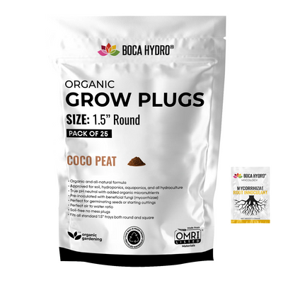 Boca Hydro Organic Grow Plugs 1.5" Round Coco-Peat Formula + Boca Hydro Mycorrhizae Packet
