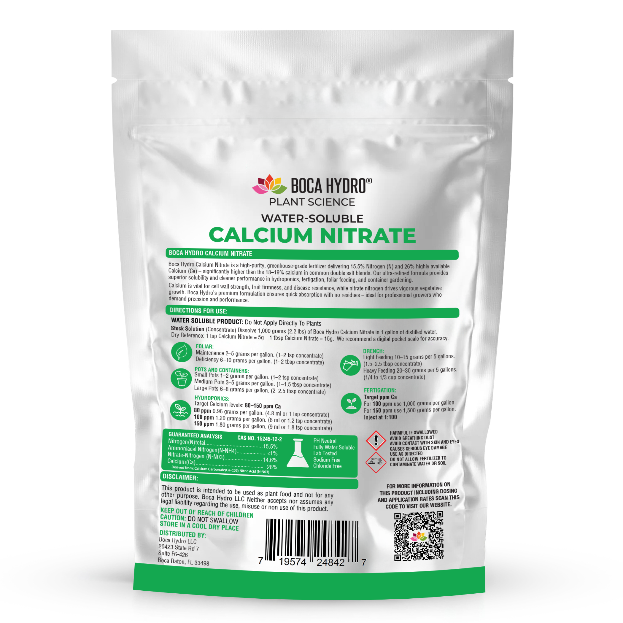 Boca Hydro Calcium Nitrate Greenhouse Grade Water Soluble 15.5-0-0 +26% Calcium
