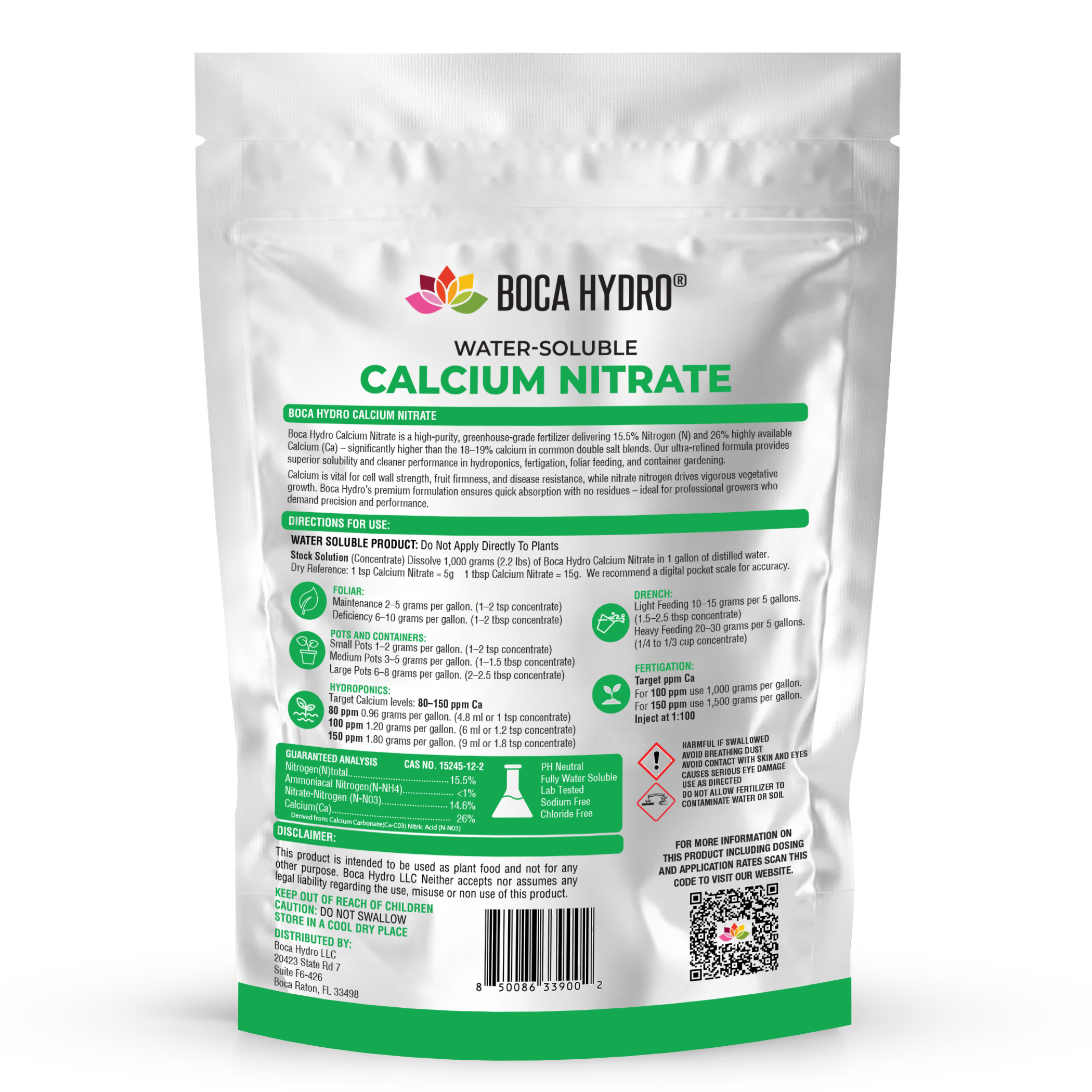 Boca Hydro Calcium Nitrate Greenhouse Grade Water Soluble 15.5-0-0 +26% Calcium