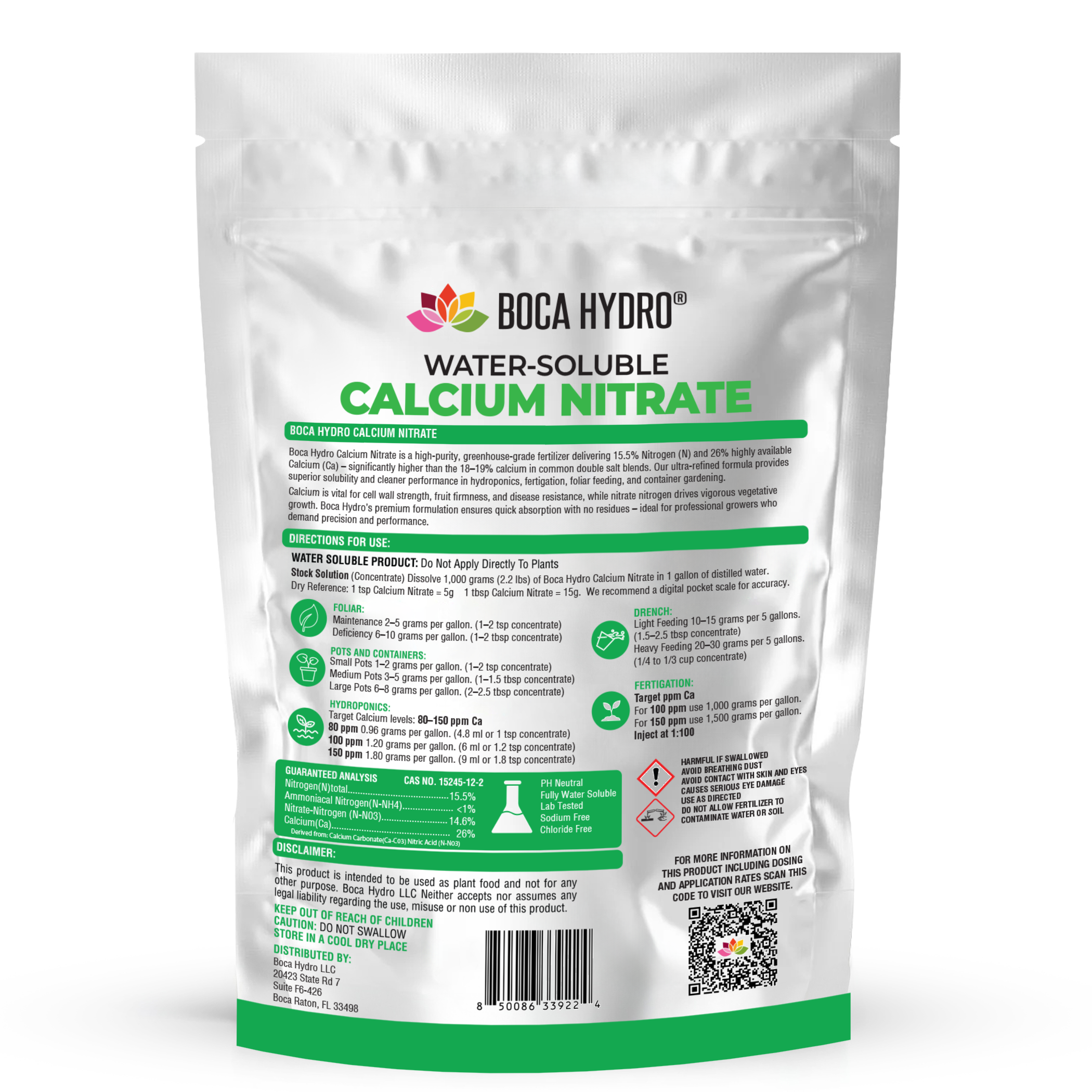 Boca Hydro Calcium Nitrate Greenhouse Grade Water Soluble 15.5-0-0 +26% Calcium