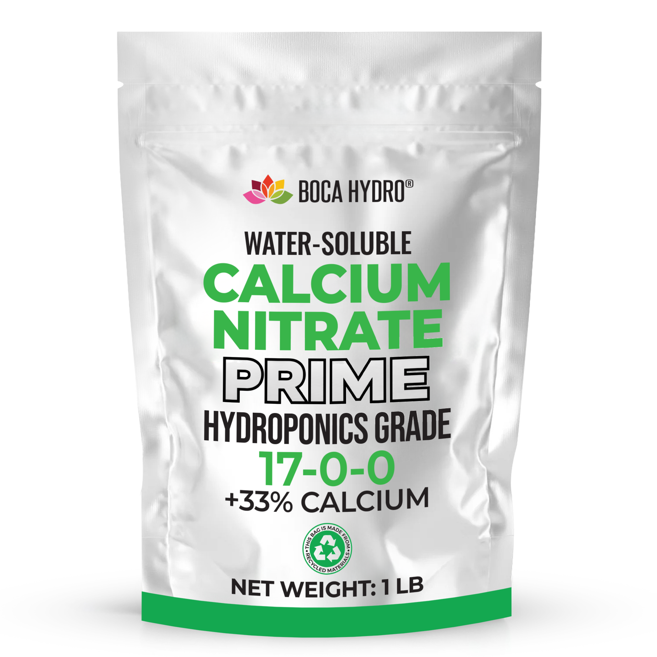 Boca Hydro Calcium Nitrate Prime Hydroponics Grade Water Soluble 17-0-0 + 33% Calcium Fertilizer for Hydroponics Soil Coco Foliar Feeding Fertigation and Fruit Crops