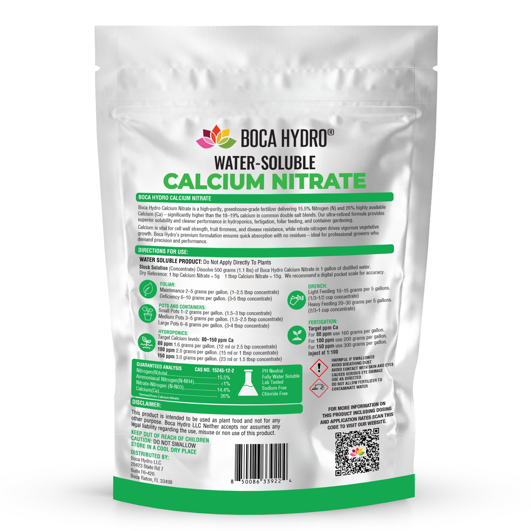 Boca Hydro Calcium Nitrate Greenhouse Grade Water Soluble 15.5-0-0 +26% Calcium