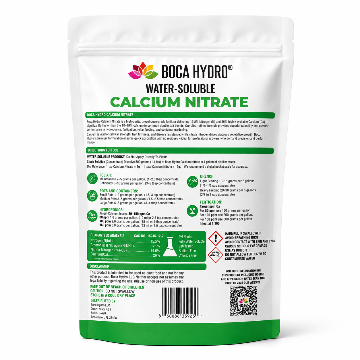 Boca Hydro Calcium Nitrate Greenhouse Grade Water Soluble 15.5-0-0 +26% Calcium
