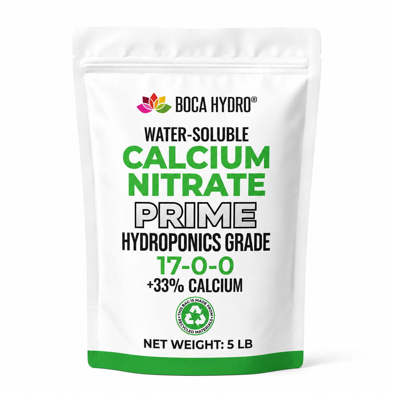 Boca Hydro Calcium Nitrate Prime Hydroponics Grade Water Soluble 17-0-0 + 33% Calcium Fertilizer for Hydroponics Soil Coco Foliar Feeding Fertigation and Fruit Crops