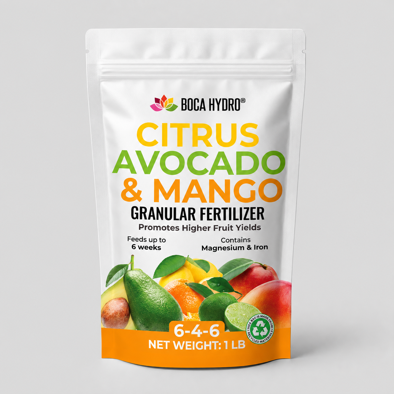 Boca Hydro Citrus Avocado and Mango Fertilizer 6-4-6 + 11.5% Calcium for Tropical Fruit Trees and Bananas