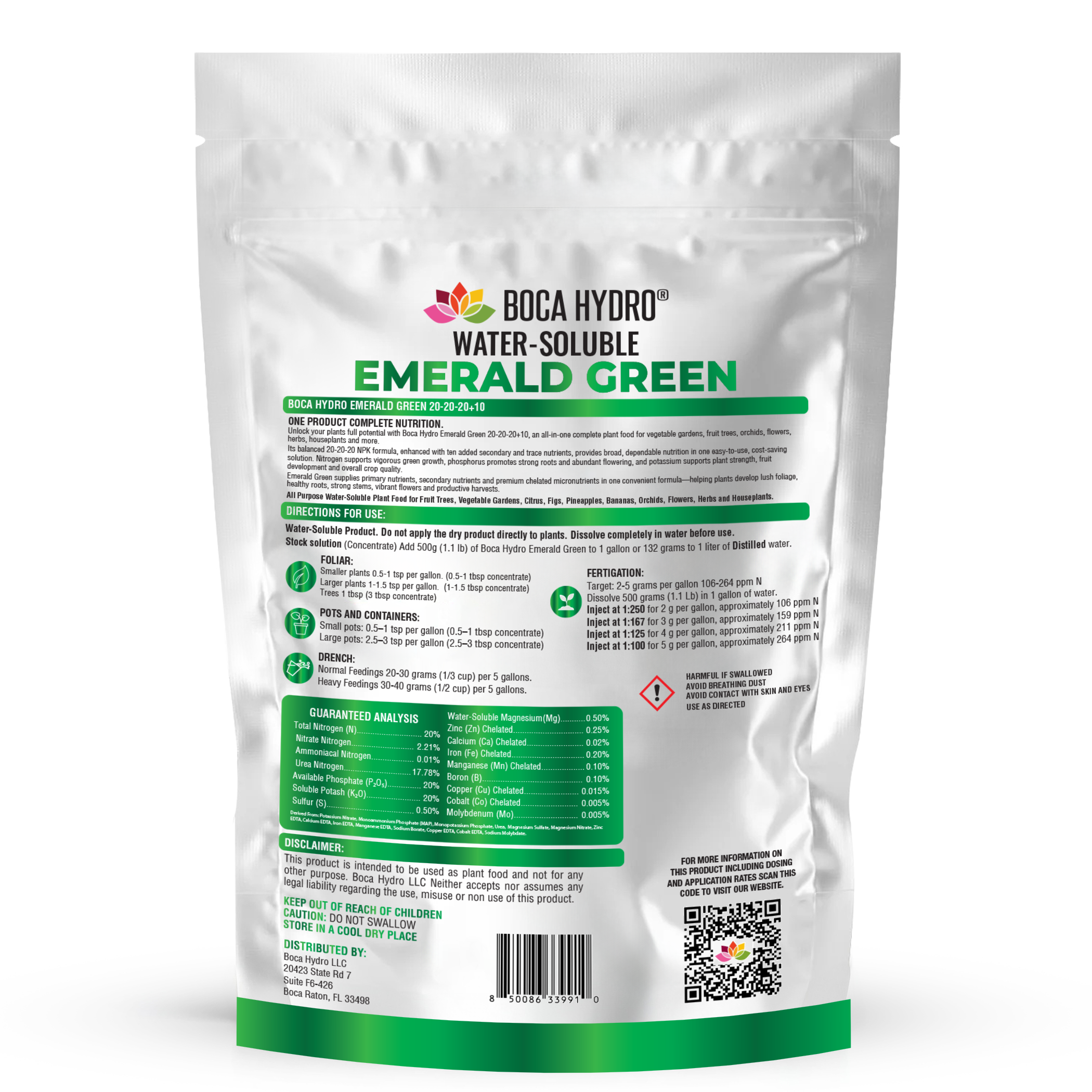 Boca Hydro Emerald Green 20-20-20+10 Complete Water Soluble Plant Food