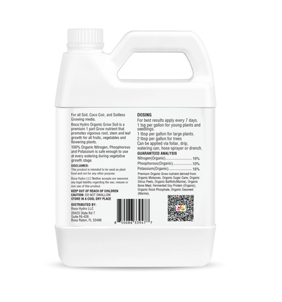 Boca Hydro Organic Grow Soil 16-10-16 with Amino Acids & Micronutrients Complete Organic Nutrition for Strong Vegetative Growth, Healthy Roots, and Vibrant Green Plants