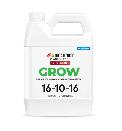 Boca Hydro Grow Soil – Organic Liquid Plant Food 16-10-16 NPK | Base Grow Fertilizer with Amino Acids & Micronutrients | Complete Organic Nutrition for Strong Vegetative Growth, Healthy Roots, and Vibrant Green Plants