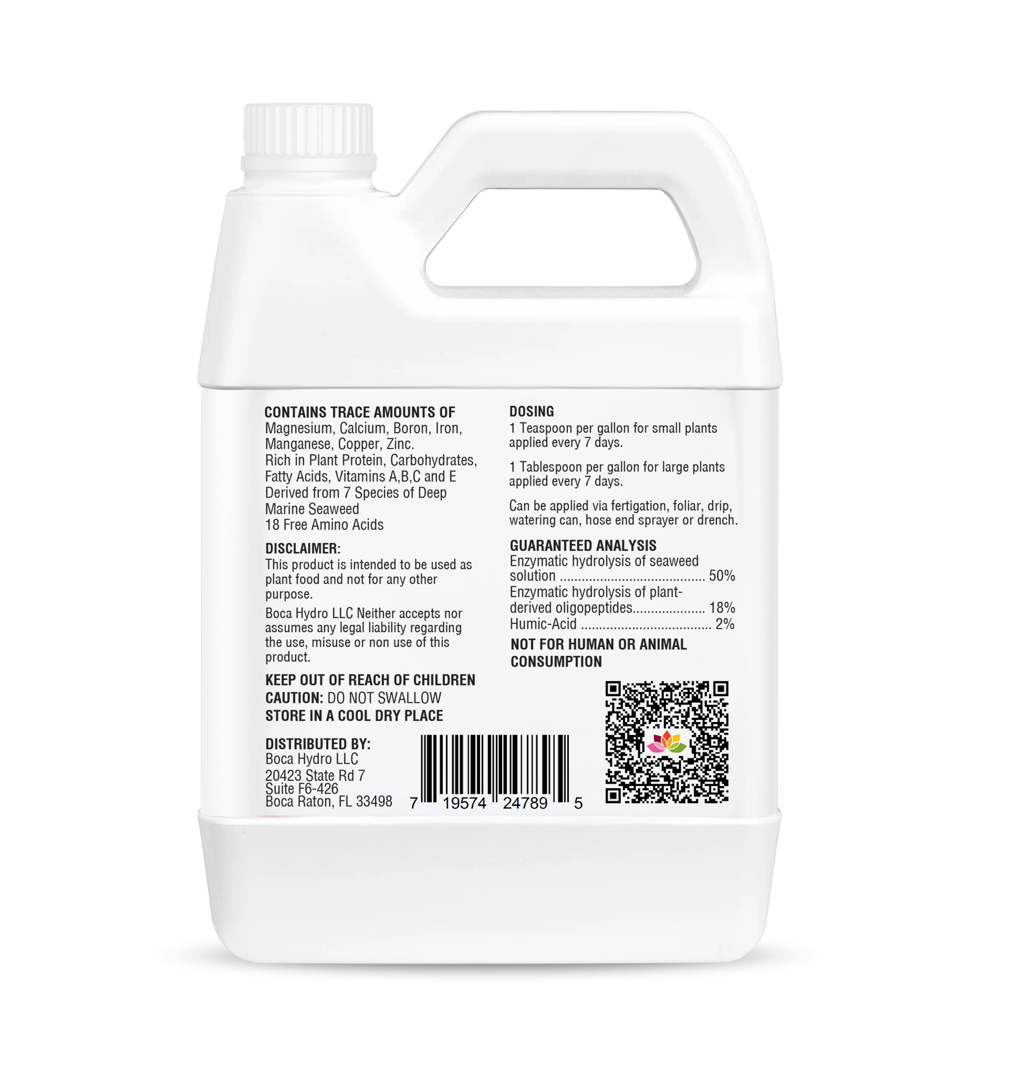 Boca Hydro Low Tide Liquid Seaweed Extract – Organic Ascophyllum Nodosum Kelp Fertilizer | Natural Plant Growth Booster with Amino Acids, Humic Acid, Vitamins & Trace Minerals for Stronger Roots, Leaves & Blooms