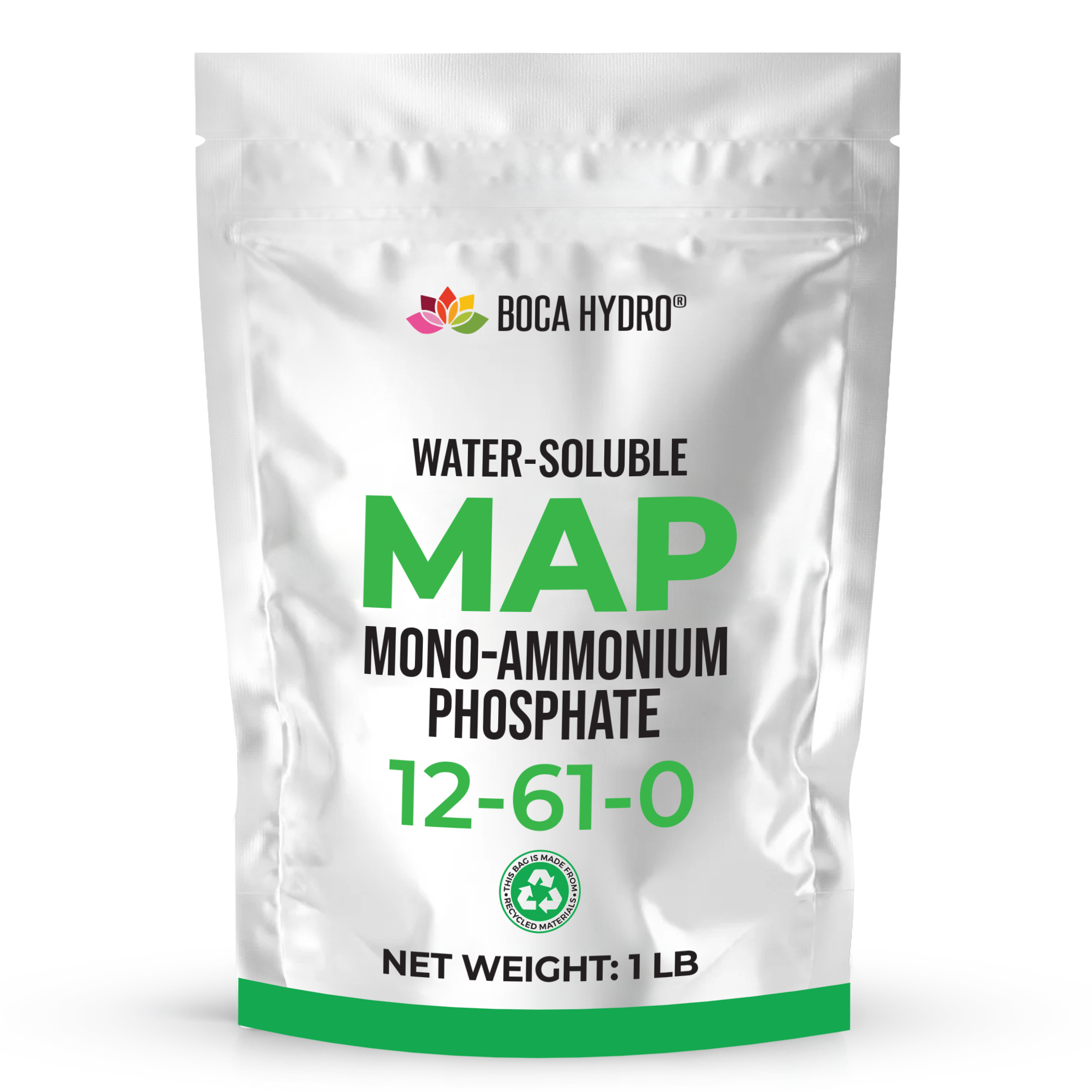 Boca Hydro MAP Monoammonium Phosphate Fertilizer 12-61-0 Water Soluble High Phosphorus Plant Food for Root Growth Bloom Boost Hydroponics Fertigation and Foliar Spray