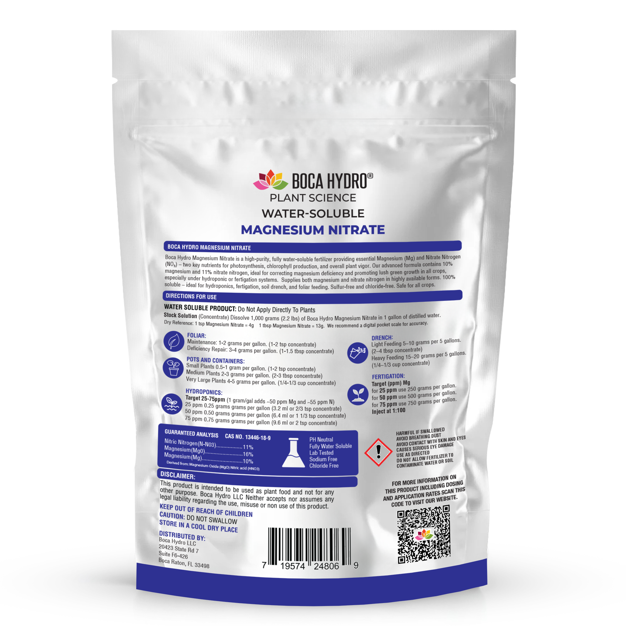 Boca Hydro Magnesium Nitrate Water-Soluble Fertilizer 11-0-0 +16% Magnesium