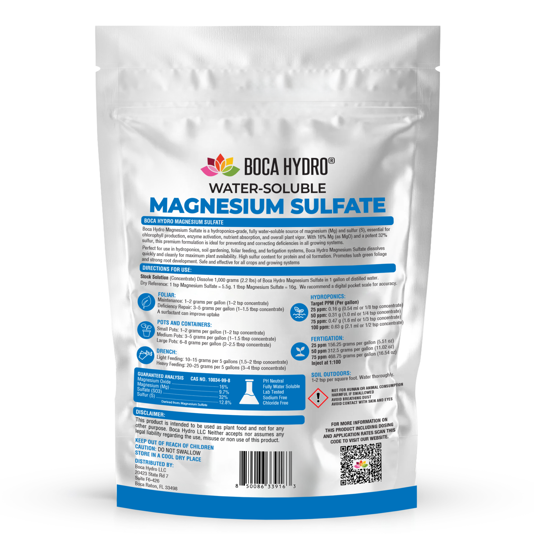 Boca Hydro Magnesium Sulfate Water-Soluble Fertilizer 16% Magnesium 32% Sulfur