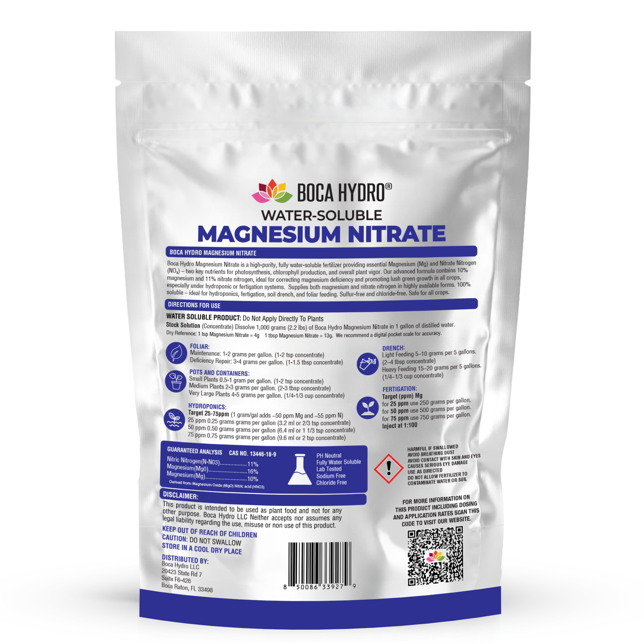 Boca Hydro Magnesium Nitrate Water-Soluble Fertilizer 11-0-0 +16% Magnesium