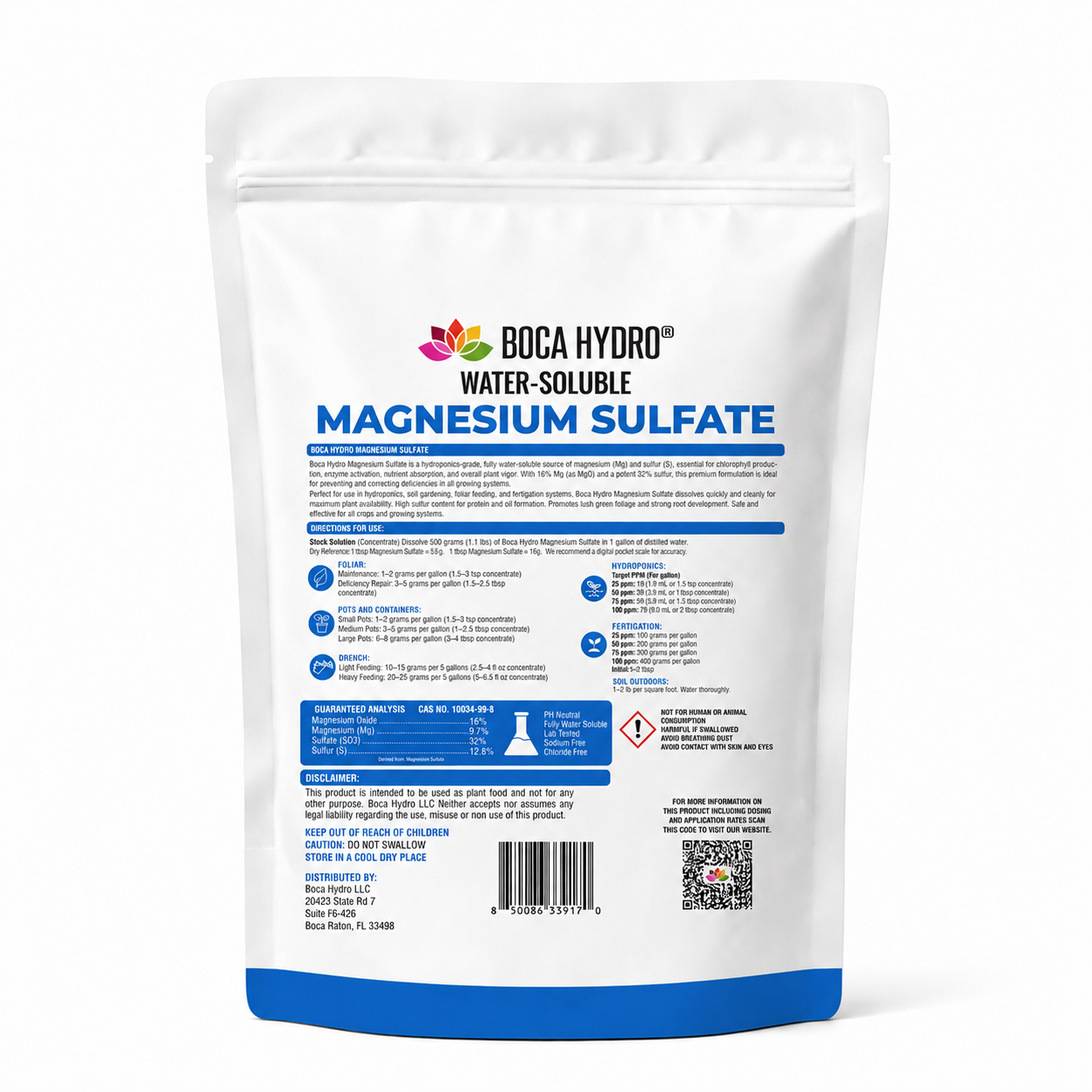 Boca Hydro Magnesium Sulfate Water-Soluble Fertilizer 16% Magnesium 32% Sulfur