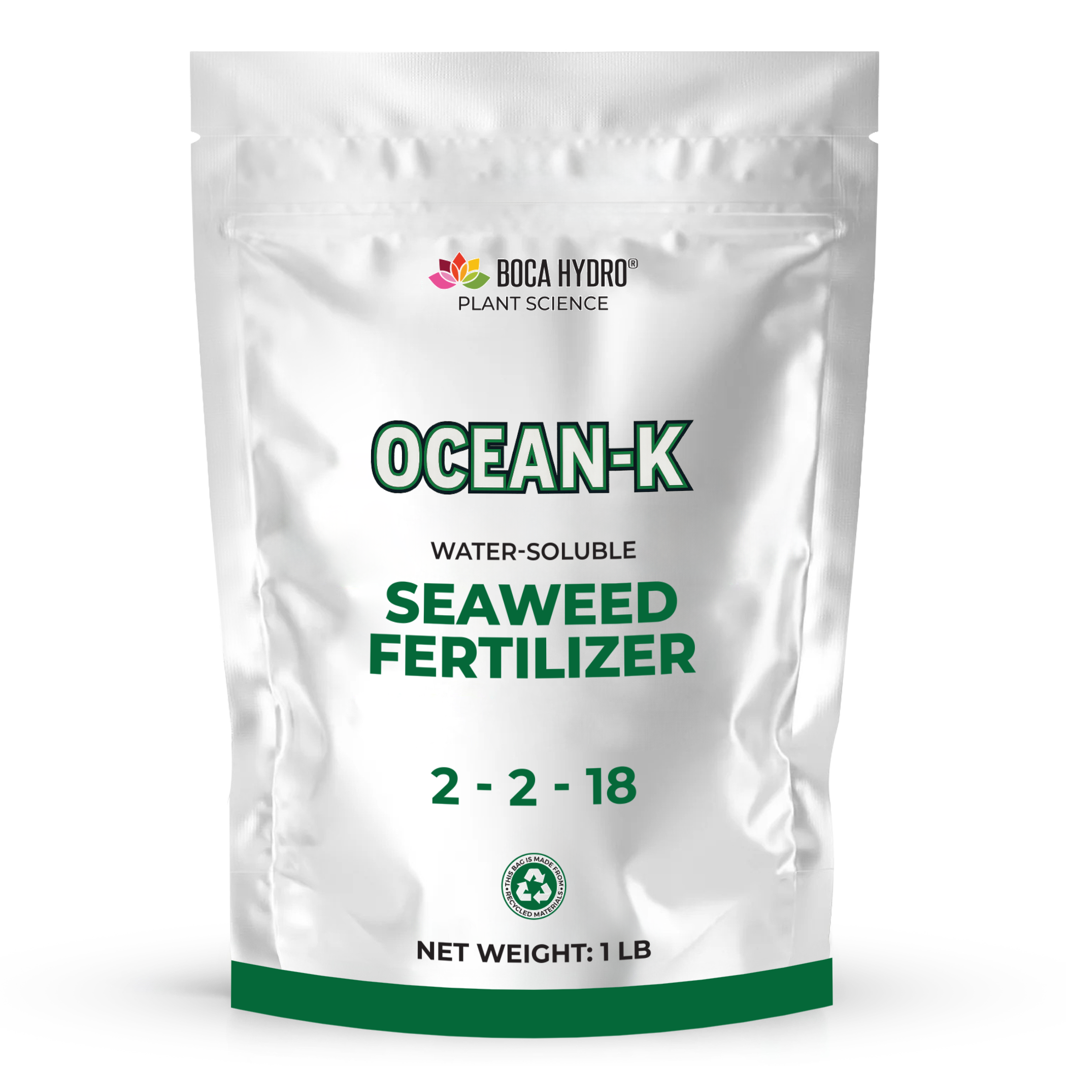 Boca Hydro Organic Ocean-K 2-2-18 + Trace Elements High Potassium Water-Soluble Seaweed Fertilizer Amino Acid Plant Growth Enhancer