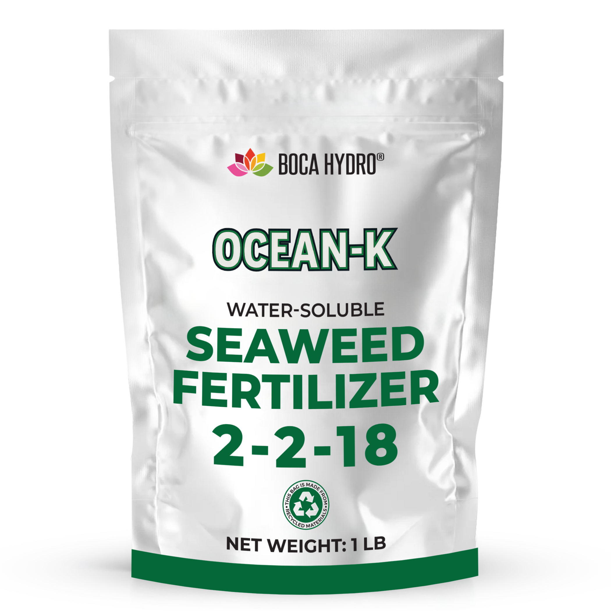 Boca Hydro Organic Ocean-K 2-2-18 + Trace Elements High Potassium Water-Soluble Seaweed Fertilizer Amino Acid Plant Growth Enhancer