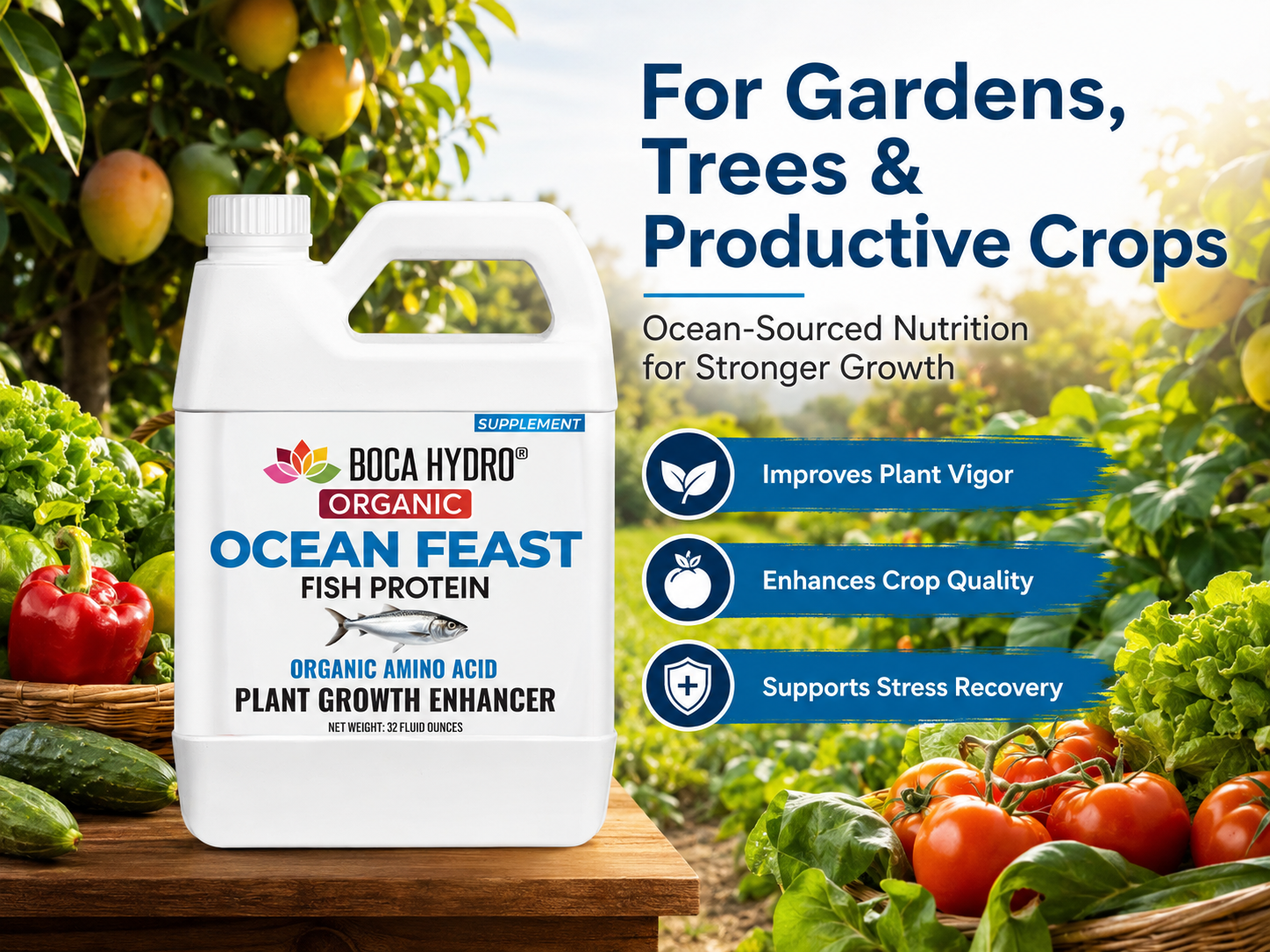 Boca Hydro Ocean Feast Fish Protein Fertilizer – Premium Organic Amino Acids, Fulvic Acid & Natural Peptides for Plant Growth, Soil Health, Strong Roots, Stress Resistance & Improved Fruit Quality