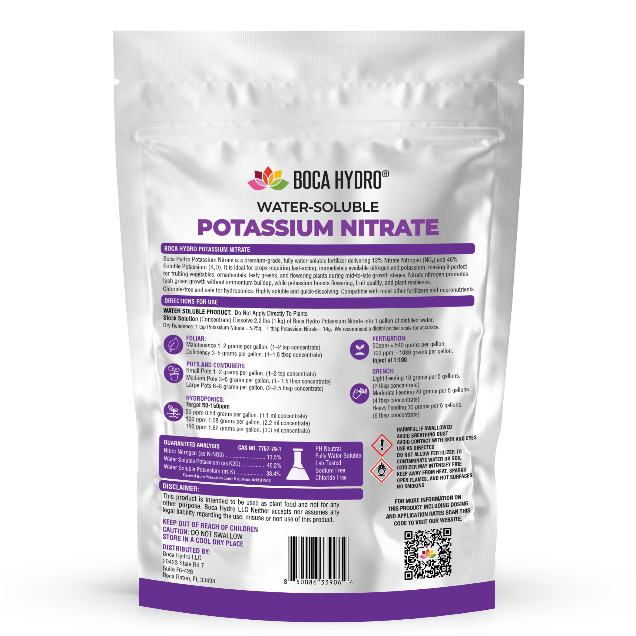 Boca Hydro Potassium Nitrate Greenhouse Grade 13.5-0-46.2 Water Soluble Plant Food For all Fruits and Vegetables