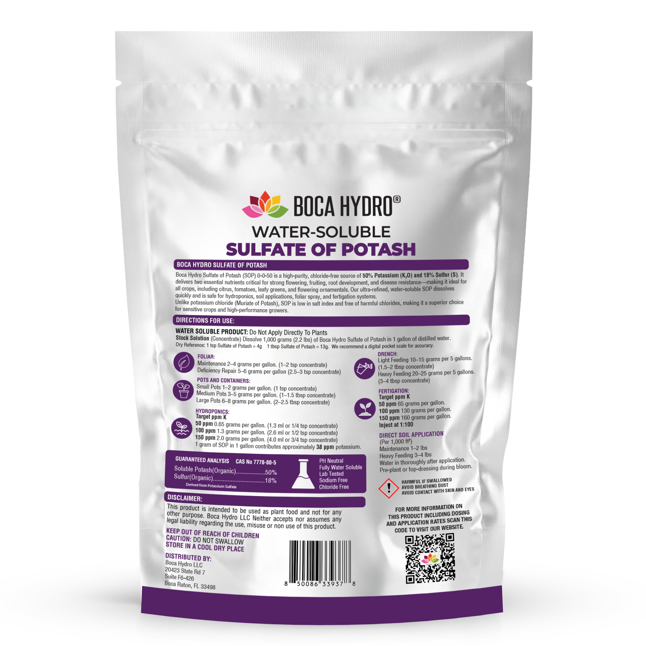 Boca Hydro Organic Sulfate of Potash 0-0-50 Water Soluble Plant Food Fruit and Bud Mass Gainer Vitality Booster For all Fruits and Vegetables